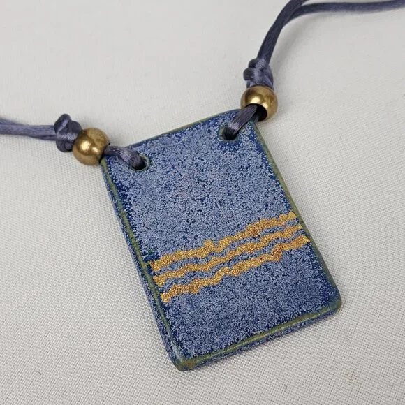 Handmade Blue & Gold Ceramic Pendant Necklace - Picture 3 of 7